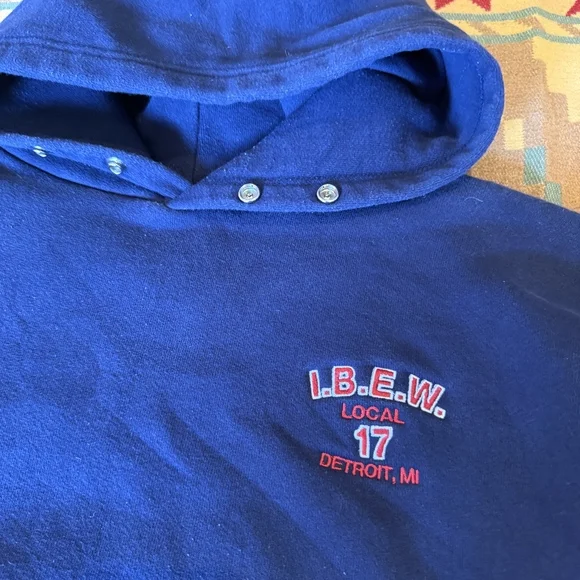Vintage Two Ply Camber IBEW Local 17 Detroit Hooded Sweatshirt Size Large 80s - Picture 2 of 7